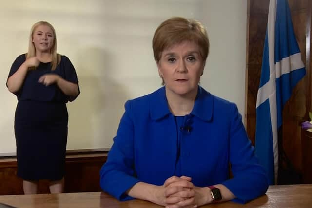 First Minister Nicola Sturgeon addressing the nation regarding new coronavirus restrictions