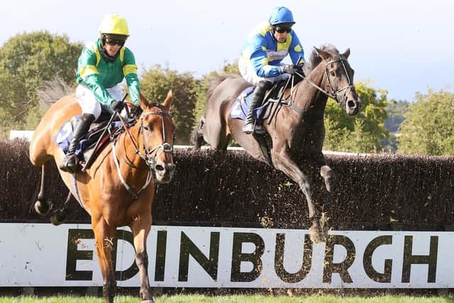 Not That Fuisse, right, and jockey Harry Skelton on their way to victory at Perth. Picture: John Grossick