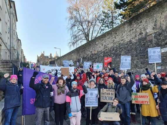 Picture of UCU Edinburgh (academics union) on strike earlier this year - for page 6/7