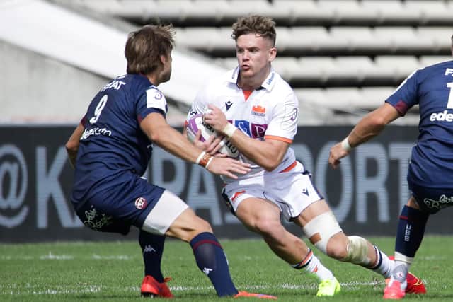 Edinburgh’s Darcy Graham, in action during the Challenge Cup defeat by Bordeaux Begles last week. Picture: AFP/Getty.
