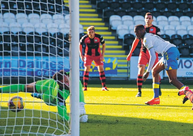 Kilmarnock’s Nicke Kabamba scores the only goal of the game in the win over St Mirren. Photograph: Alan Harvey/SNS Group