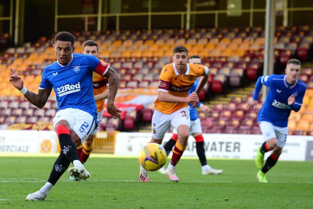 James Tavernier scores Rangers' third goal from the penalty spot. Picture: Getty.