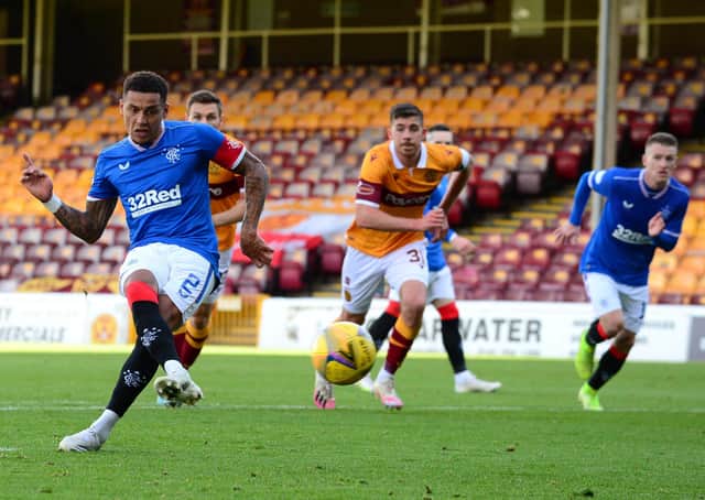 James Tavernier scores Rangers' third goal from the penalty spot. Picture: Getty.