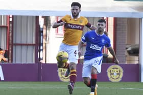 Jordan Jones scores to make it 2-0 for Rangers against Motherwell. Picture: SNS.