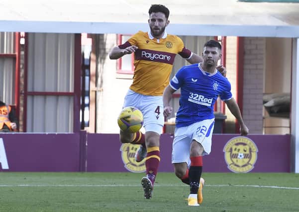 Jordan Jones scores to make it 2-0 for Rangers against Motherwell. Picture: SNS.