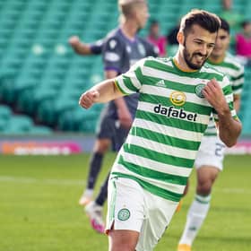 Celtic's Albian Ajeti celebrates his goal against Hibernian. Picture: SNS.