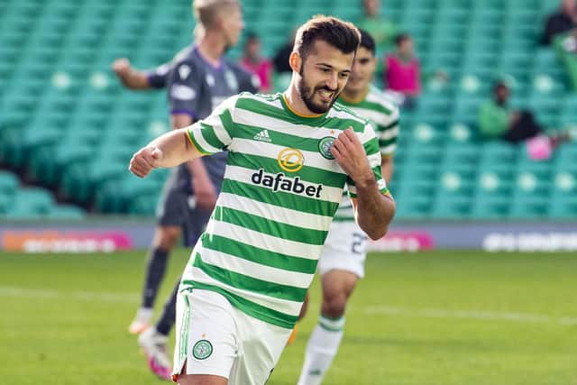 Celtic's Albian Ajeti celebrates his goal against Hibernian. Picture: SNS.