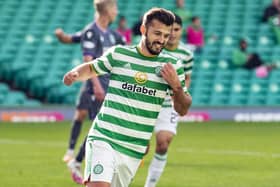 Celtic's Albian Ajeti celebrates his goal against Hibernian. Picture: SNS.