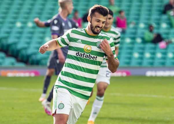 Celtic's Albian Ajeti celebrates his goal against Hibernian. Picture: SNS.