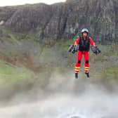 An image from the YouTube channel of Gravity Industries of a jet suit demonstration in the Lake District. Picture: @GravityIndustries/YouTube/PA Wire