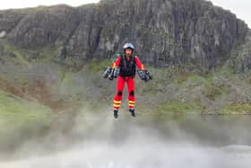 An image from the YouTube channel of Gravity Industries of a jet suit demonstration in the Lake District. Picture: @GravityIndustries/YouTube/PA Wire