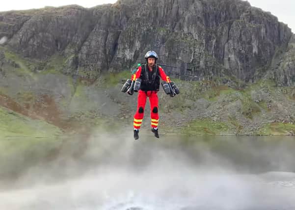 An image from the YouTube channel of Gravity Industries of a jet suit demonstration in the Lake District. Picture: @GravityIndustries/YouTube/PA Wire