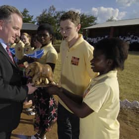 The then First Minister Jack McConnell meets Malawian and Scottish children at Minga Secondary School, Malawi, which is twinned with a school in Orkney, in 2005 (Picture: Donald MacLeod/The Scotsman/Pool/PA.