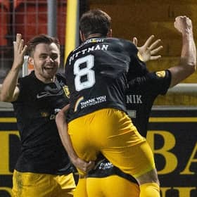 Livingston's Alan Forrest celebrates his winning goal. Picture: Ross MacDonald / SNS