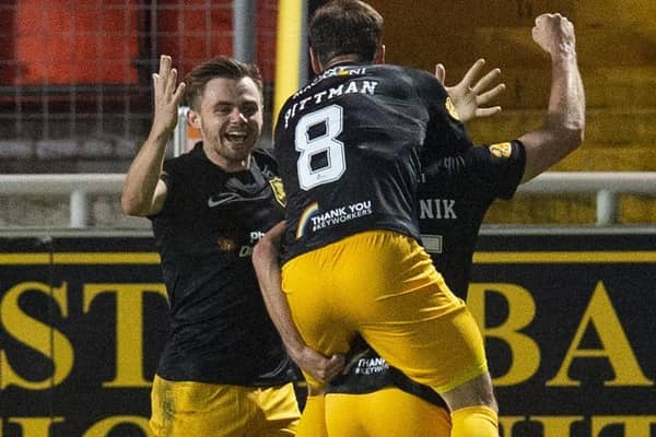 Livingston's Alan Forrest celebrates his winning goal. Picture: Ross MacDonald / SNS