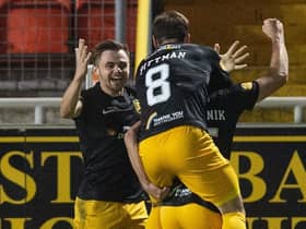 Livingston's Alan Forrest celebrates his winning goal. Picture: Ross MacDonald / SNS