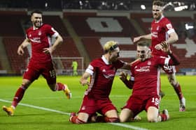Lewis Ferguson celebrates his late winner for Aberdeen against St Mirren. Picture: Bill Murray / SNS Group)