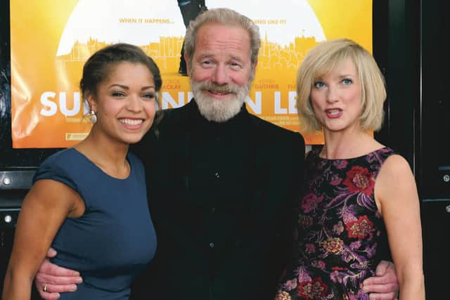 Horrocks with Antonia Thomas and Peter Mullan at the international premiere of Sunshine On Leith in Edinburgh, 2013