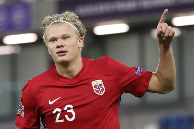 Norway's Erling Haaland celebrates scoring against Northern Ireland. Picture: Peter Morrison/AP