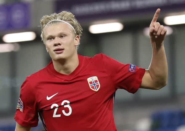 Norway's Erling Haaland celebrates scoring against Northern Ireland. Picture: Peter Morrison/AP