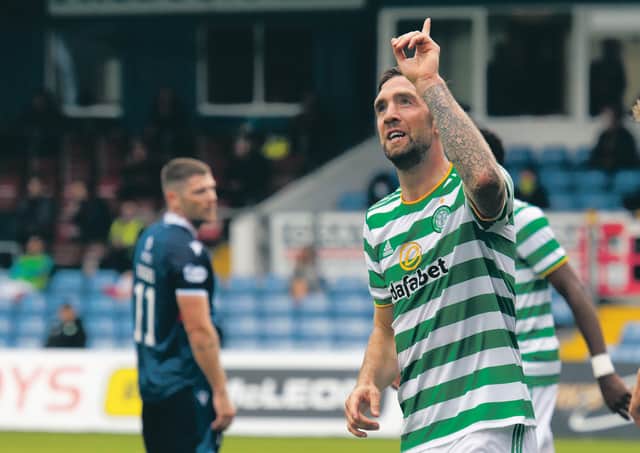Shane Duffy celebrates his debut goal for Celtic. (Photo by Craig Foy / SNS Group)
