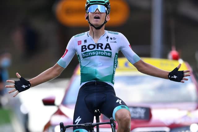 Lennard Kamna crosses the line at Villard-de-Lans to claim victory in Stage 16. Picture: AFP/Getty