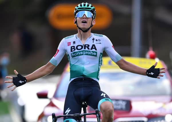 Lennard Kamna crosses the line at Villard-de-Lans to claim victory in Stage 16. Picture: AFP/Getty