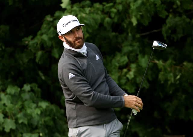 Dustin Johnson plays a tee shot during a practice round prior to the US Open at Winged Foot. Picture: Jamie Squire/Getty