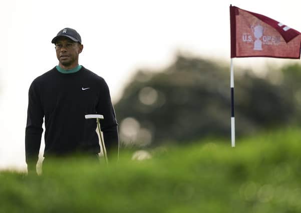 Tiger Woods walks the 11th green during practice before the US Open Championship at Winged Foot Golf Club. Picture: John Minchillo/AP