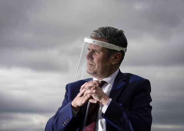 Labour Party leader, Sir Keir Starmer, wears a face visor during talks with care home workers. Picture: Christopher Furlong/Getty Images
