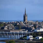 The steeple of Old and St Andrew’s Church towers over Montrose’s High Street. 
Picture: Michael Gillen