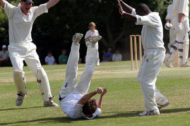 Piers Morgan lures some top cricket names and other famous faces to his annual match at Newick - this is Morgan taking a great slip catch / Pictures: Ron Hill
