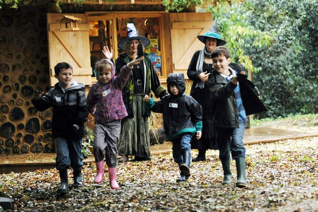 Children fly their Halloween bats with witches Andria Walton and Julie Budge at Kids Love Earth, near Norton, in October 2010. Picture: Bill Shimmin C101784-1