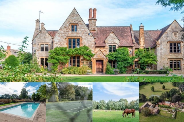 Slapton Lodge is on the market for £3,500,000 and is being marketed by Green & Wray in Towcester. The 17th-century property is set in 20 acres, includes three cottages, a tennis court...and a 30-foot long heated swimming pool with summer house.