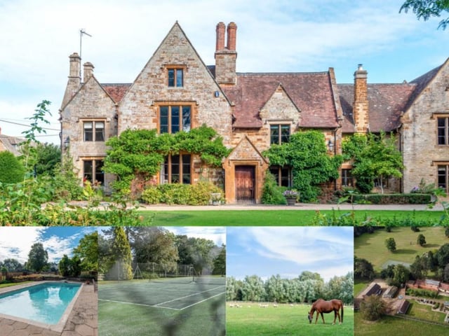 Slapton Lodge is on the market for £3,500,000 and is being marketed by Green & Wray in Towcester. The 17th-century property is set in 20 acres, includes three cottages, a tennis court...and a 30-foot long heated swimming pool with summer house.