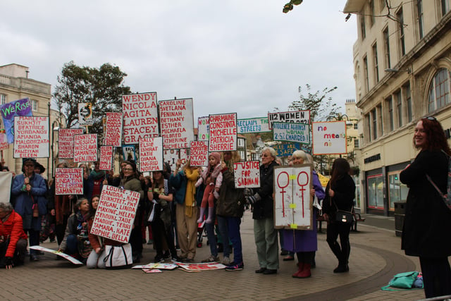Women's Voice supporters march through the streets of Hastings SUS-211025-115216001