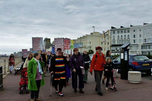 Women's Voice supporters march through the streets of Hastings SUS-211025-115137001