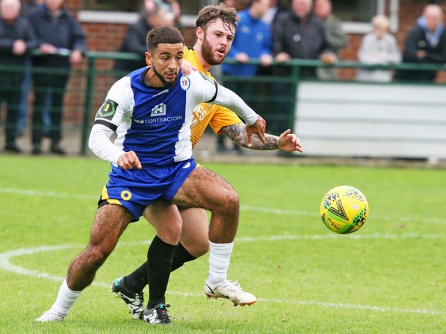 Action from Haywards Heath Town's 6-1 win at Three Bridges in the Isthmian South East. Picture by Derek Martin Photography and Art