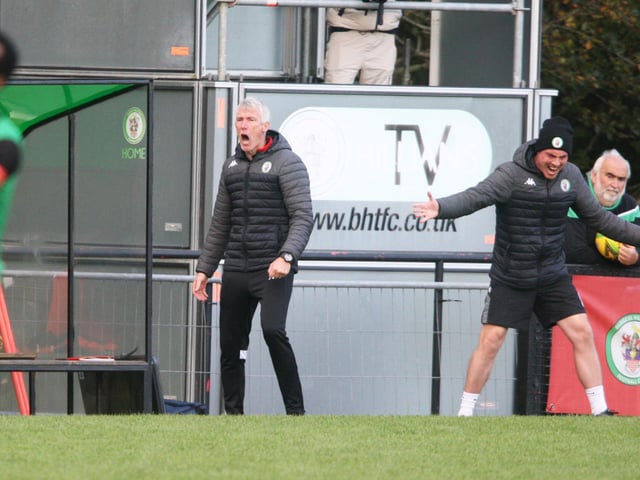 Action from Burgess Hill Town's dramatic 3-2 home victory 6-1 over Sevenoaks Town in the Isthmian South East. Picture by Derek Martin Photography and Art