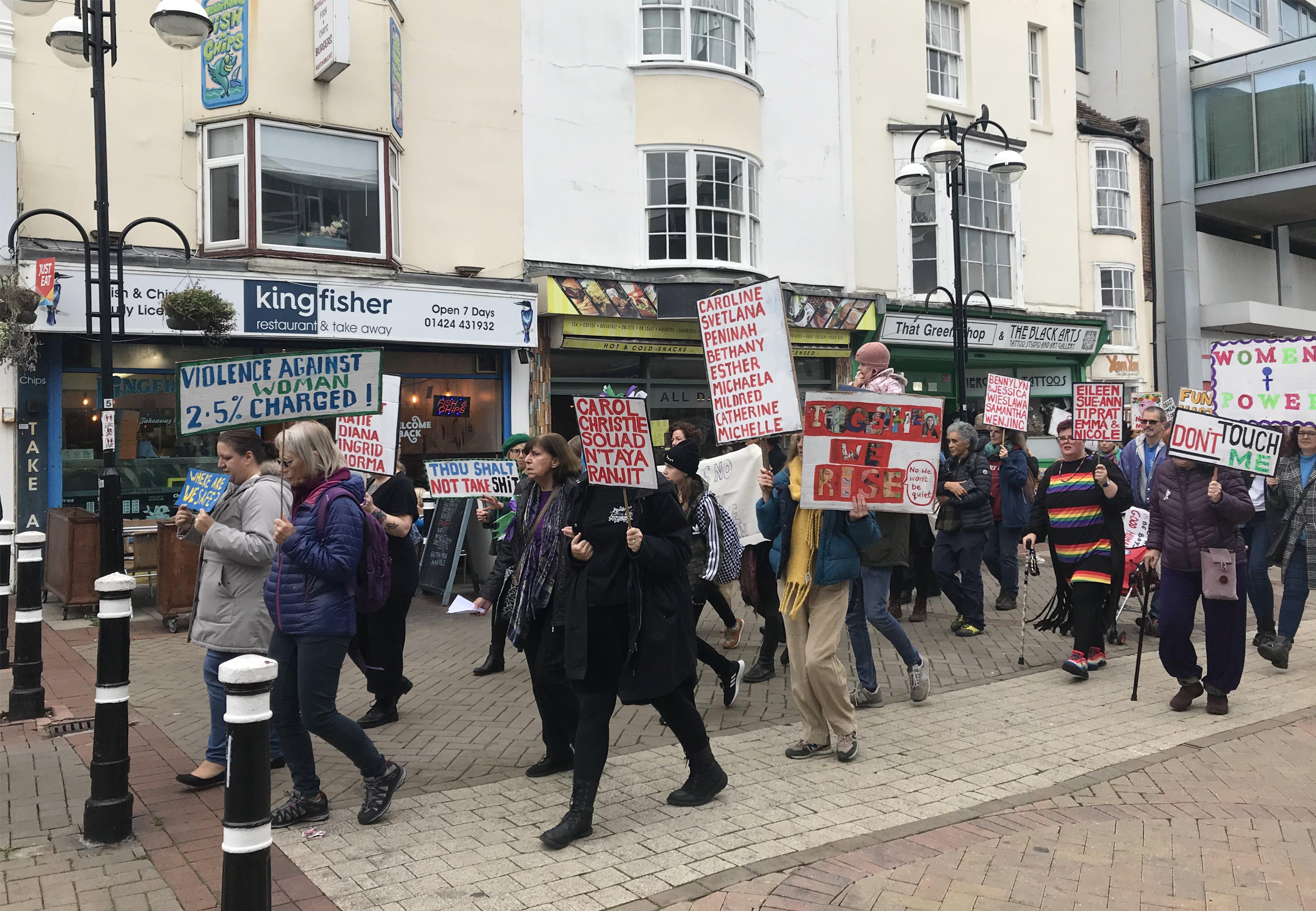 Women's Voice supporters march through the streets of Hastings on Oct 23, 2021. Pic by Alex Watts. SUS-211025-130456001
