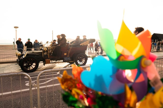 Another of the veteran cars arriving into Madeira Drive, Brighton.