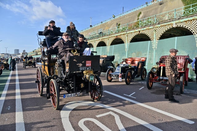 Another of the veteran cars arriving into Madeira Drive, Brighton at the end of the 60-mile journey from Hyde Park, London