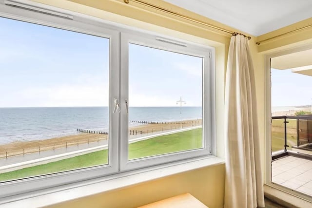 This second floor apartment with direct sea views has access to the communal gardens. It is in Rock Gardens, Bognor Regis and on the market for £250,000.