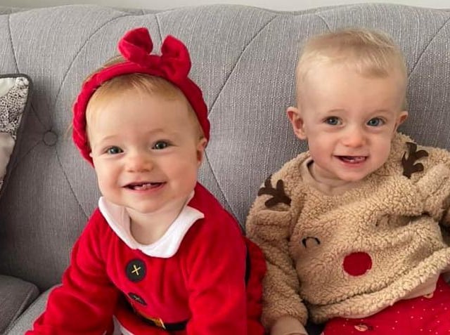 "Merry Christmas from our little miracles Fia and Coen Banner born March 9 2021 weighing 3lb 9oz and 5lb 2oz respectively."