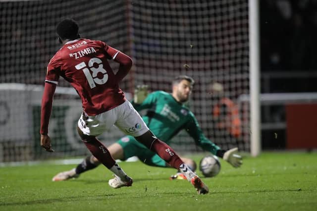 Debutant Chanka Zimba went as close as anyone, foiled by the legs of Glenn Morris in the last few minutes. Pictures: Pete Norton.