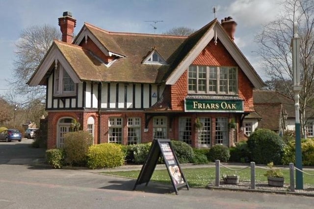 The Friars Oak in London Road, Hassocks, has an overall rating of 4.1 from 676 Google reviews. One reviewer said: "Very pleasant surroundings, lovely food (great fish) and polite helpful staff. Another said: "Cod and chips with mushy peas were top end; flaky fish and a crispy light batter." Picture: Google Street View.