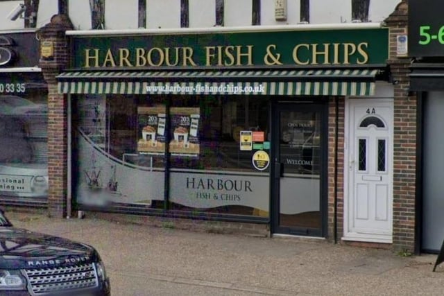 Harbour Fish Bar is based in West Street, East Grinstead, and serves 'beautifully battered' fish and 'generous chips'. It has an average rating of 4.2 from 227 Google reviews. Picture: Google Street View. SUS-220113-163348001