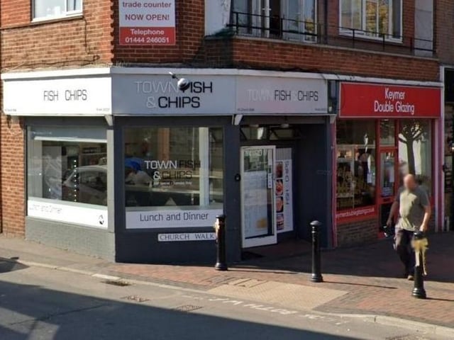 Town Fish & Chips in Church Walk, Burgess Hill, has a rating of 4.5 from 127 Google reviews. One reviewer called it 'a very good place for fish and chips all cooked from fresh'. Picture: Google Street View.