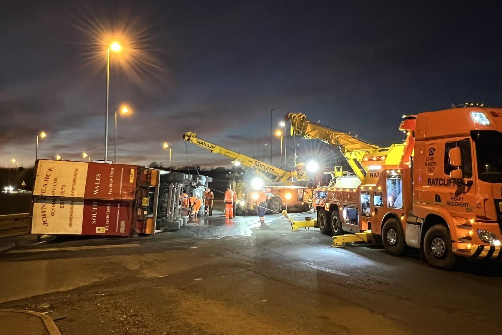 Officers dealt with an overturned lorry on the A605.