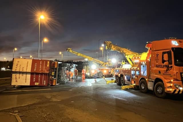 Officers dealt with an overturned lorry on the A605.